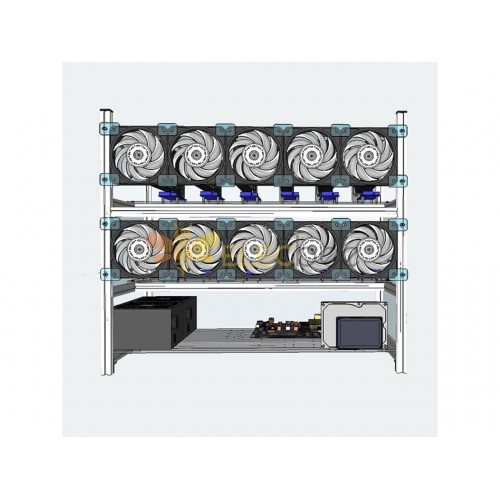 Aluminum Open Air Mining Rig Stackable Frame Case With 10 LED Fans For