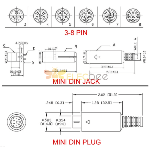 Mini DIN Connector S-Video terminal Circular 3/4/5/6/7/8 Pin Male and