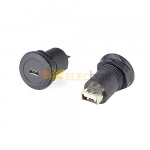 Micro USB Jack to USB A Plug Round Panel Mount Straight Adapter