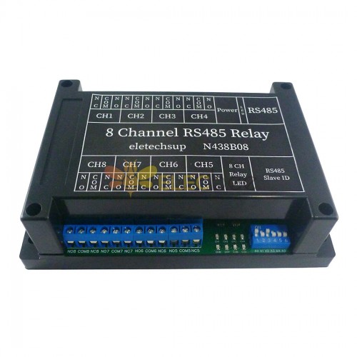 with TVS protected DC 12V 8Ch RS485 Relay Module Modbus RTU 03 06 16 Function Code DIN Shell Switch Board