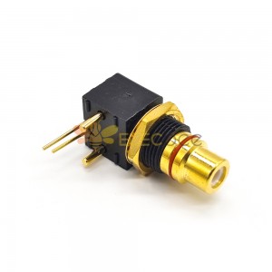 PCB Connector RCA Female Angled Gold Plated With Washer and Nuts Red