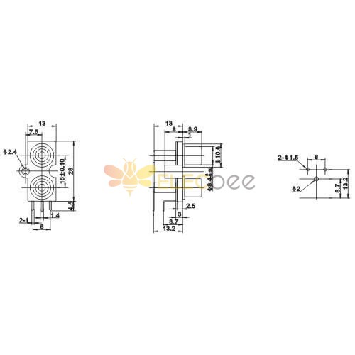 PCB Mount 2 RCA Female 90 degree Right Angle Panel Mount