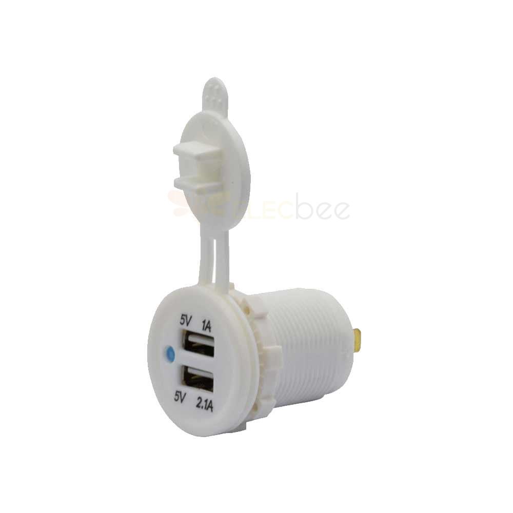 12V-24V RV Marine Bus Carregador duplo USB para carro branco modificado, tomada de isqueiro 5V 3.1A