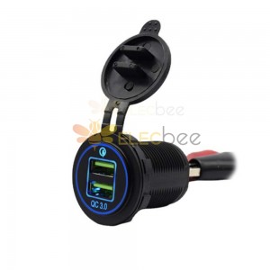 Caricabatterie USB a ricarica rapida doppio QC3.0 modificato per camper con ingresso luce blu, uscita 12/24 V, 5 V