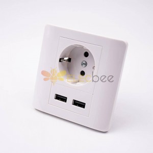 Panel Mount Mains Socket Dual USB Port White Plastic Auto Parts