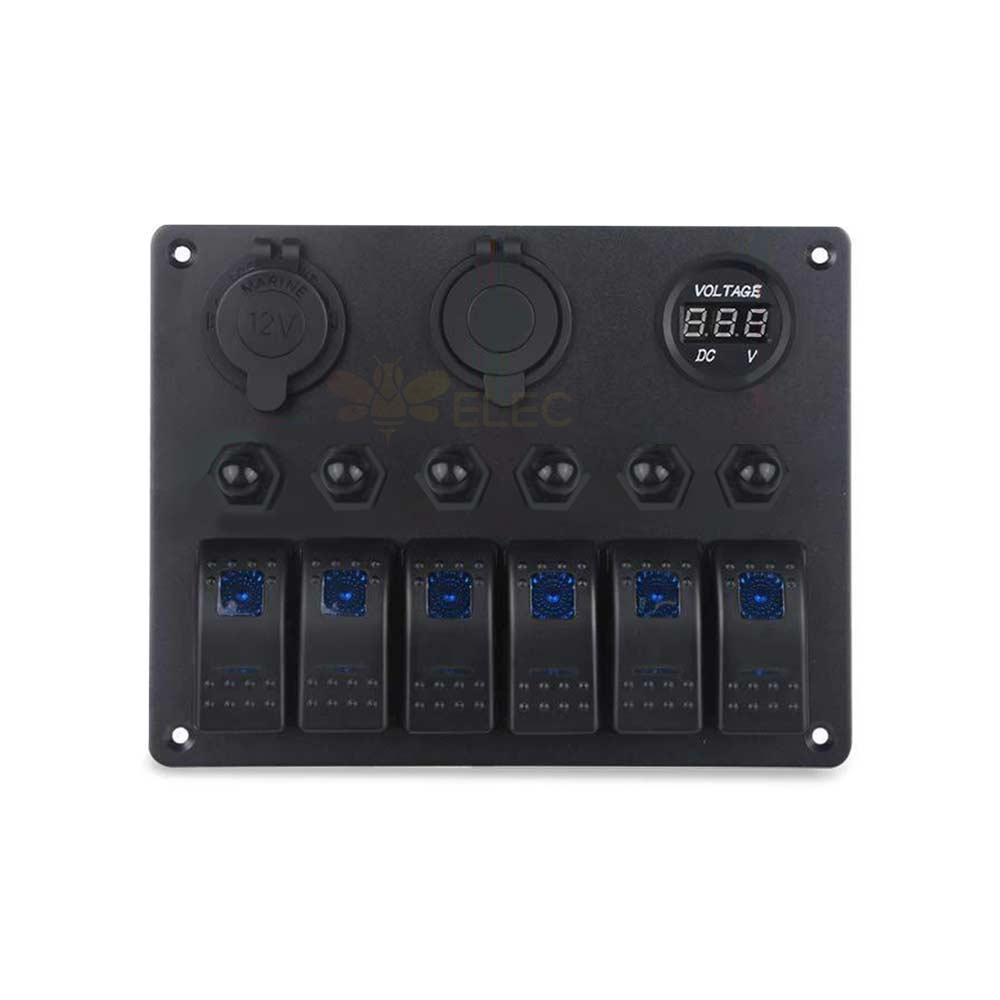 Pantalla De Voltaje Del Encendedor De Cigarrillos USB Dual Del Coche Con Protector De Sobrecarga Panel De Interruptor De Combinación De 6 Bandas - Luz Roja