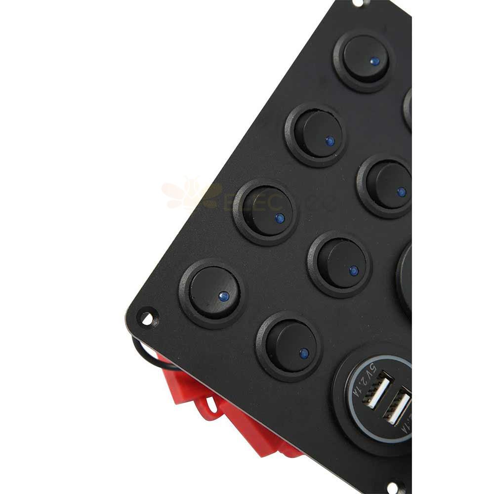 방수 12V 자동차 보트 스위치 패널 8 웨이 고양이 눈 로커 스위치 듀얼 4.2A USB 포트 빨간색 LED 전압 디스플레이