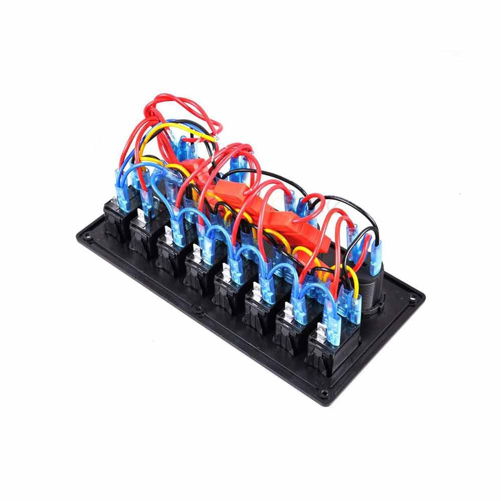 Panel de control de 8 vías para coche, RV, yate, barco, con interruptores combinados, protección contra sobrecarga, cc 12V, 24V, LED verde