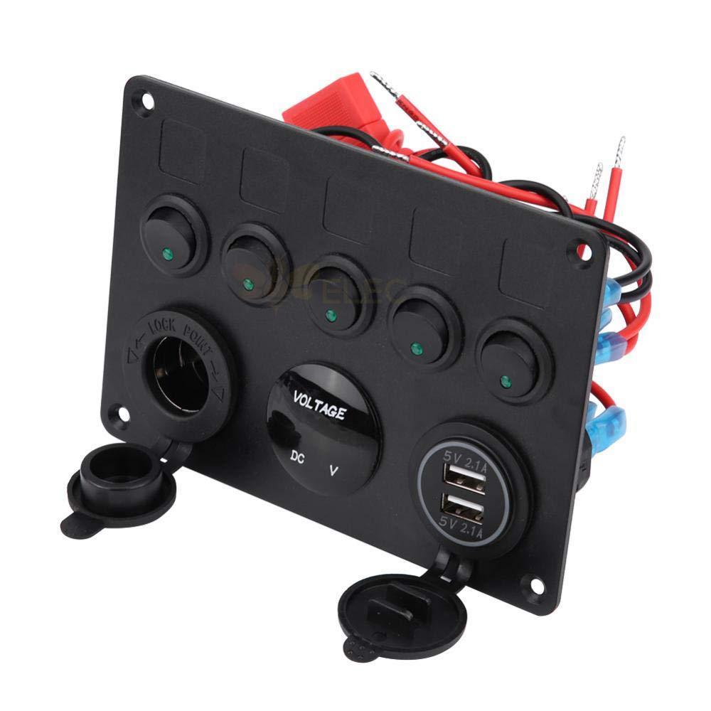 Interruttore a bilanciere Cat Eye a 5 vie con doppio misuratore di tensione USB Accendisigari per auto RV Yacht DC12V 24V Luce rossa