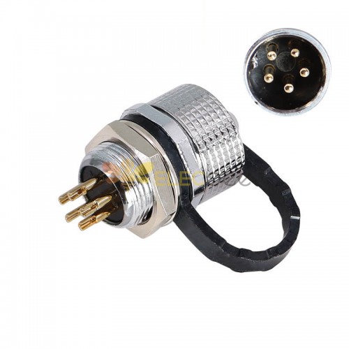 GX12 Connector 5Pin IP67 Waterproof Male Socket Back Mount Solder Type For Cable