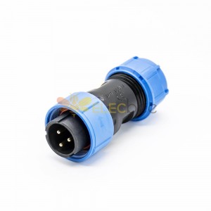 工業防水連接器SP17直式3芯公插頭母插座後鎖板螺紋防塵連接器