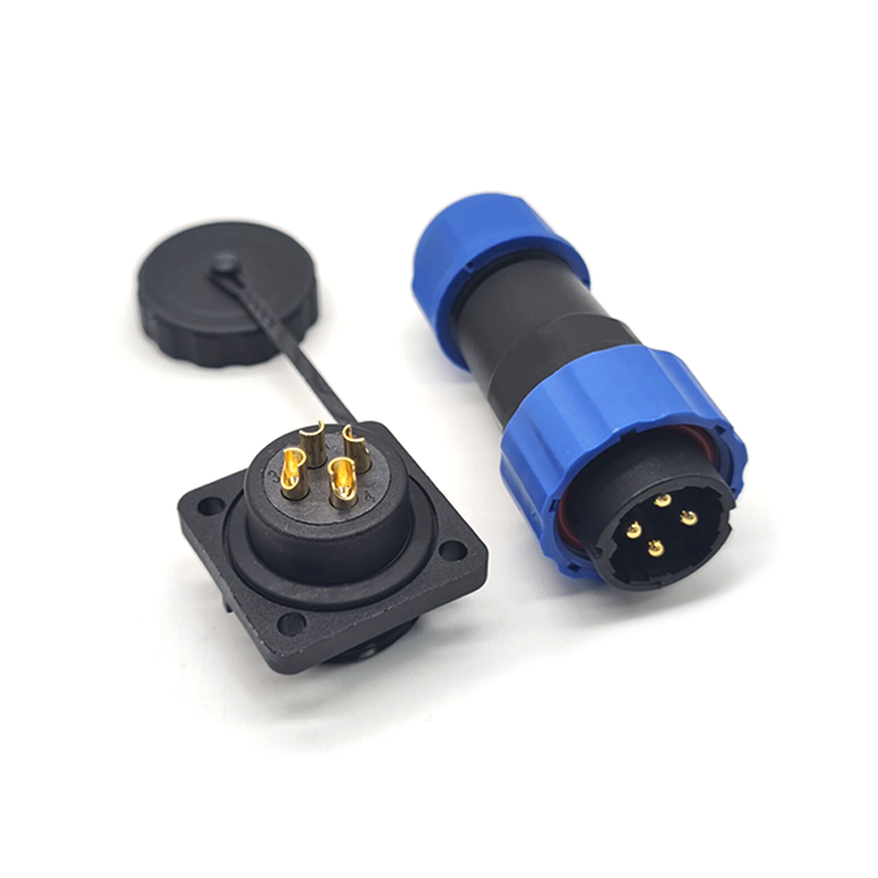 Elecbee 4 针连接器防水公插头和母插座 4 孔法兰面板安装焊接型 SP21 系列