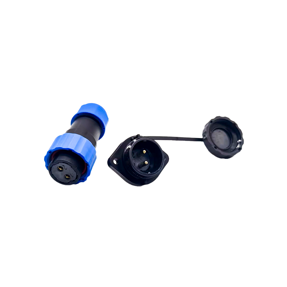 防水连接器 2pin SP21 母插头和公插座 2 孔法兰面板安装焊接类型 SP21 系列