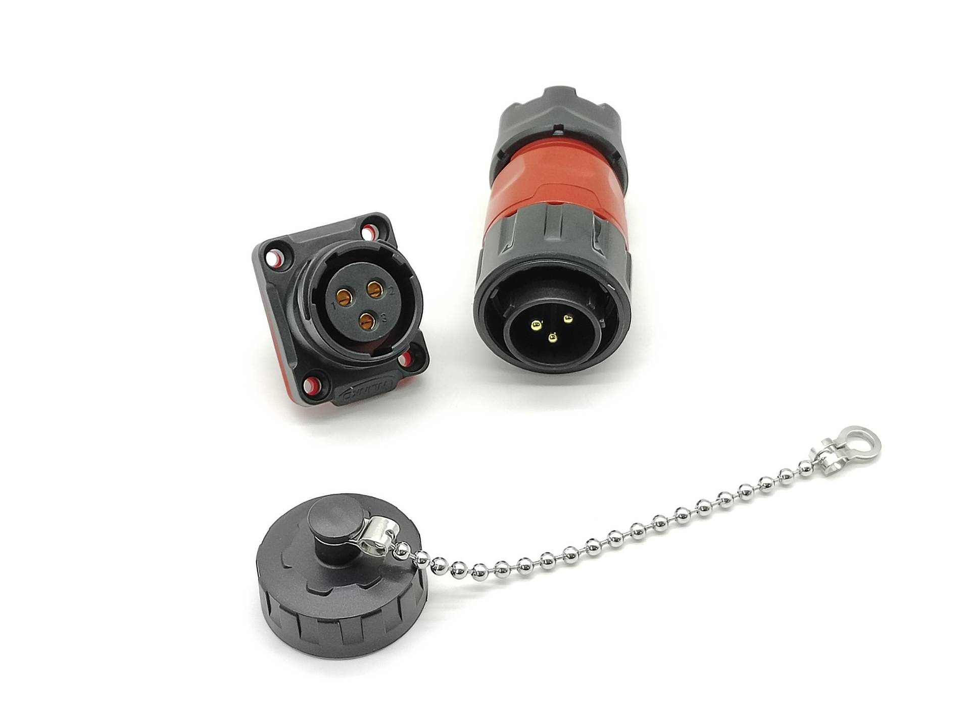 3 針航空連接器焊接線插座插頭帶防水防塵帽卡口 IP67 20A 500V
