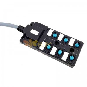 M12 Splitter 6 Port Dual Channel NPNLED Indicator Drag Chain Cable PUR Gray 1 Meter1m