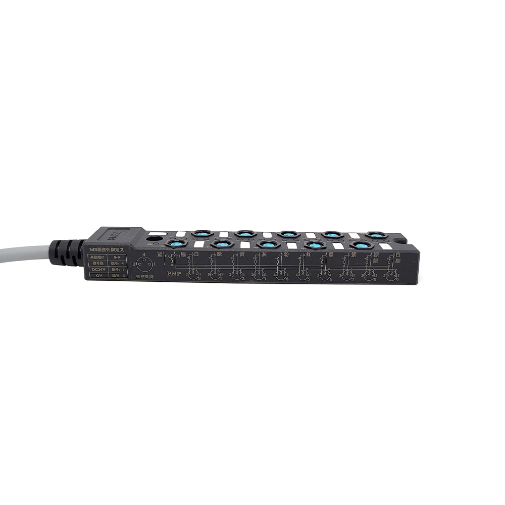 M8 Splitter Kompakt 10 Bağlantı Noktalı Tek Kanallı NPN LED Gösterge Kablosu PUR/PVC Gri 3M