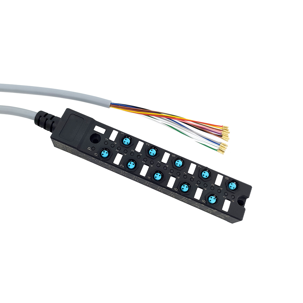M8 スプリッタ コンパクト 10 ポート シングル チャネル NPN LED 表示ケーブル PUR/PVC グレー 5M