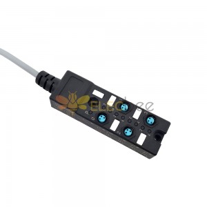 M8 スプリッタ コンパクト 4 ポート デュアル チャネル NPN LED 表示ケーブル PUR/PVC グレー 1M