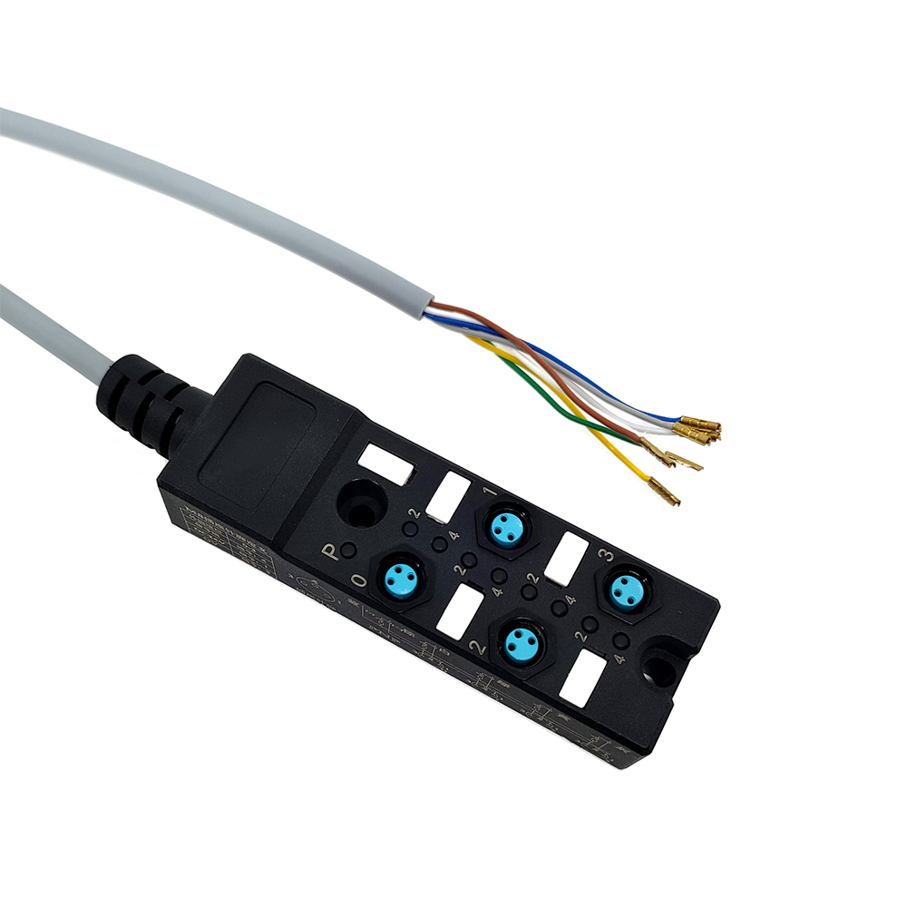 Компактный разветвитель M8, 4 порта, одноканальный NPN, светодиодный индикаторный кабель, полиуретан/ПВХ, серый, 7 м.