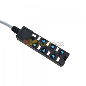 M8 スプリッタ コンパクト 6 ポート シングル チャネル NPN LED 表示ケーブル PUR/PVC グレー 1M