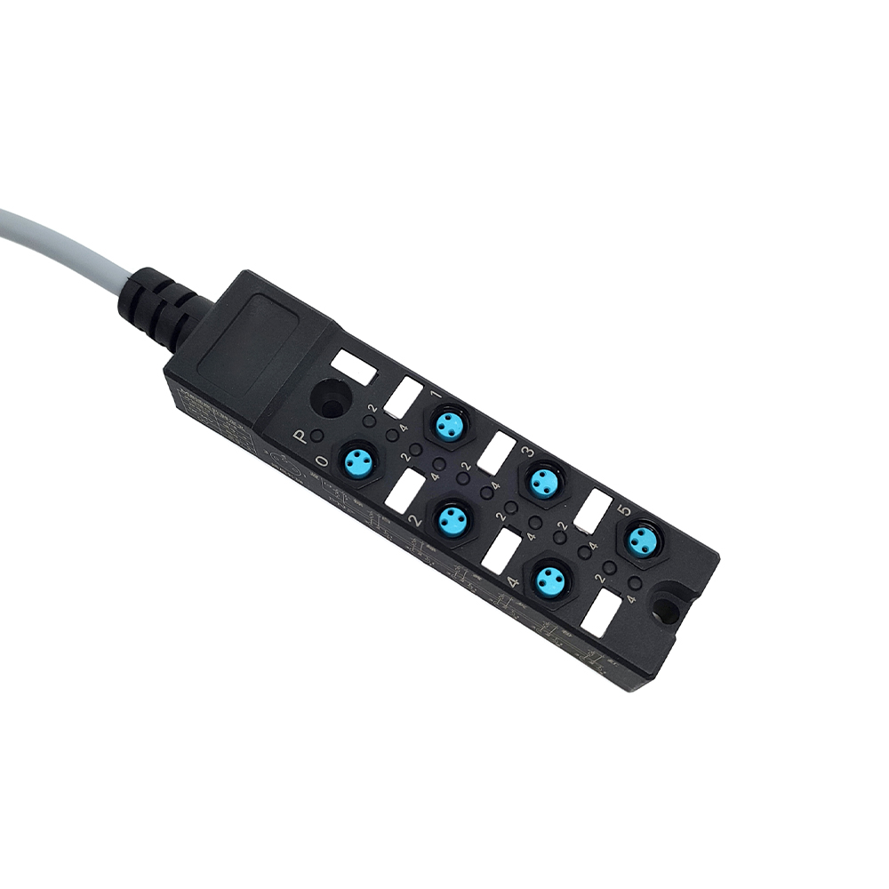 M8 분배기 컴팩트 6 포트 단일 채널 NPN LED 표시 케이블 PUR/PVC 회색 2M