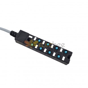M8分配器緊湊型8埠 雙通道PNP LED指示 電纜PUR/PVC灰色 1M