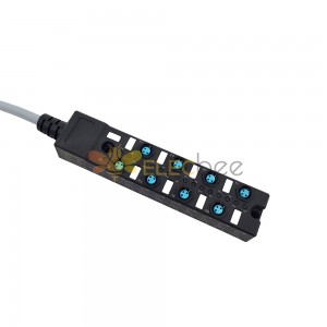 M8 スプリッタ コンパクト 8 ポート デュアル チャネル PNP LED 表示ケーブル PUR/PVC グレー 5M