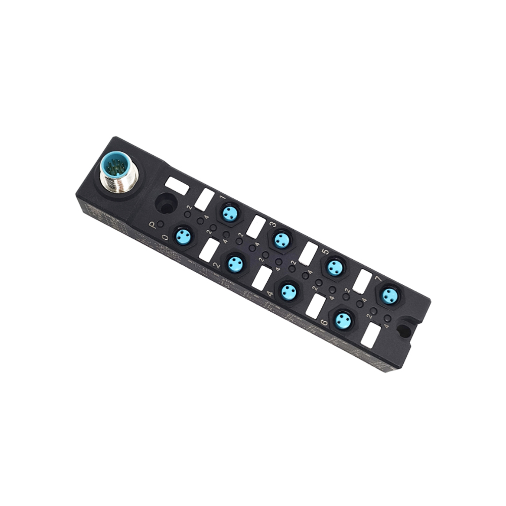 Splitter M8 compatto a 8 porte a canale singolo NPN Indicazione LED Spina prefabbricata M12