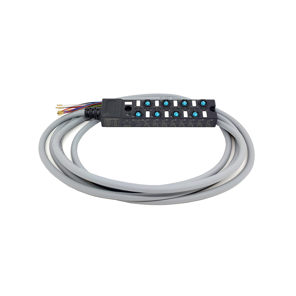 M8 분배기 컴팩트 8 포트 단일 채널 PNP LED 표시 케이블 PUR/PVC 회색 2M