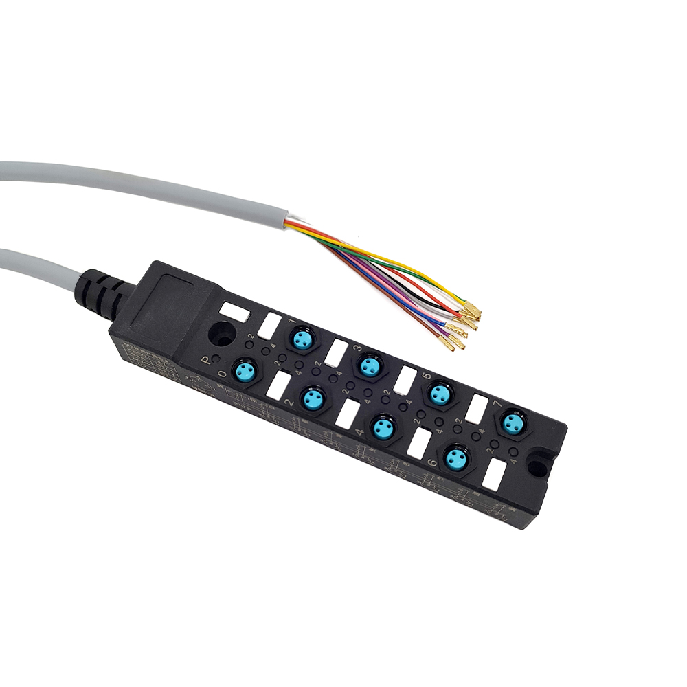M8 Splitter Kompakt 8 Bağlantı Noktalı Tek Kanallı PNP LED Gösterge Kablosu PUR/PVC Gri 7M