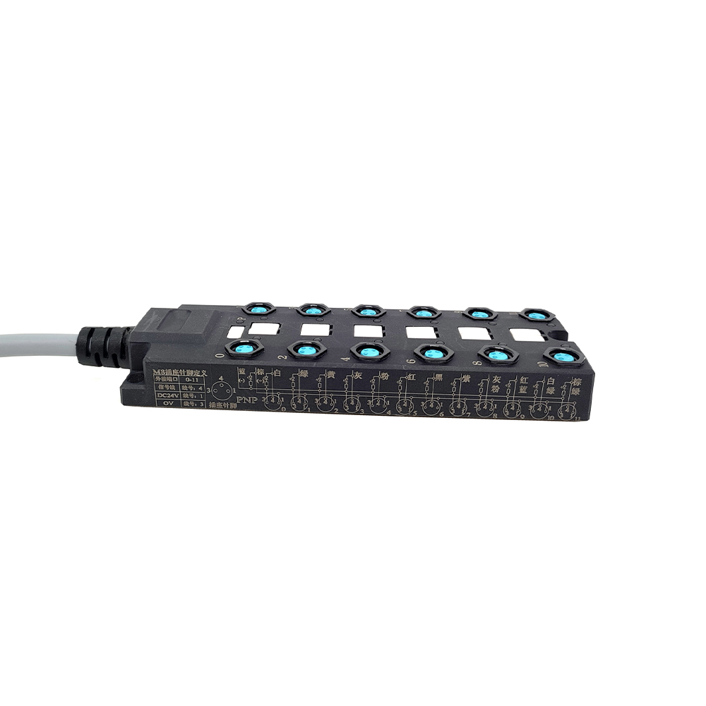M8 スプリッタ ワイドボディ 12 ポート シングル チャネル NPN LED 表示ケーブル PUR/PVC グレー 10M