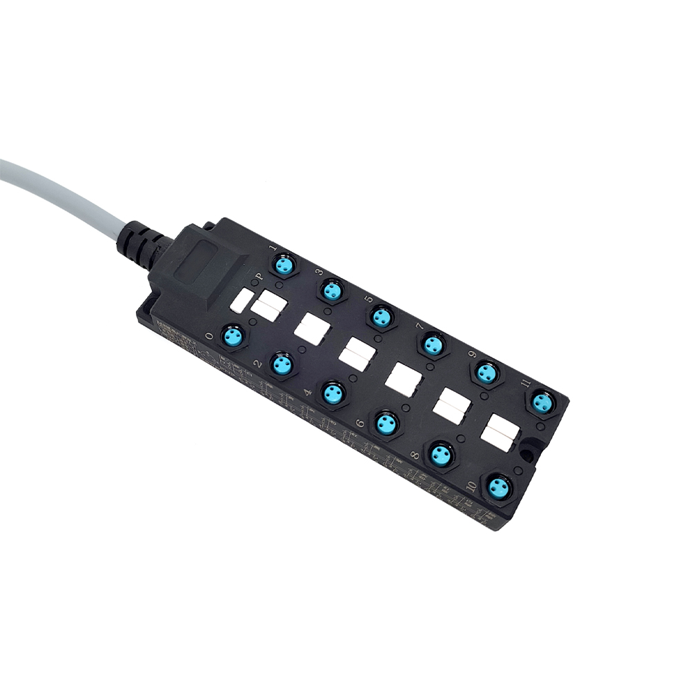 M8 분배기 와이드 바디 12 포트 단일 채널 NPN LED 표시 케이블 PUR/PVC 회색 2M