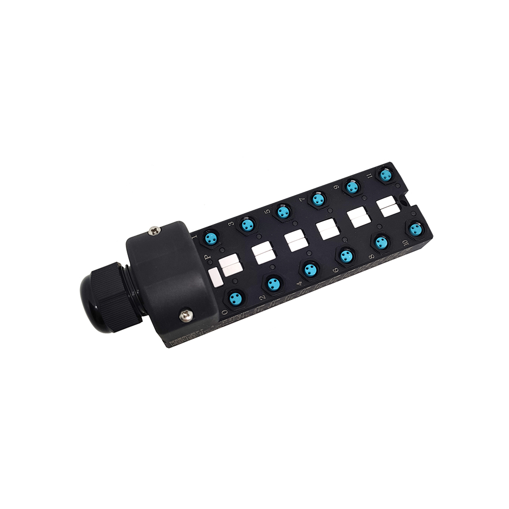 Splitter M8 corpo largo 12 porte indicazione LED NPN a canale singolo Interfaccia PCB con scatola di giunzione 10M