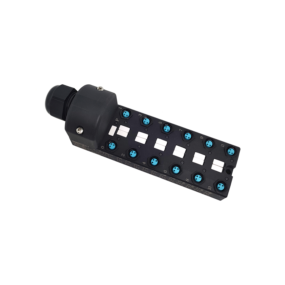 M8 Splitter Wide Body 12 porte Canale singolo NPN Indicazione LED Interfaccia PCB con scatola di giunzione 3M