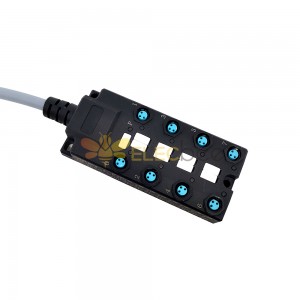 M8 スプリッタ ワイドボディ 8 ポート シングル チャネル NPN LED 表示ケーブル PUR/PVC グレー 1M