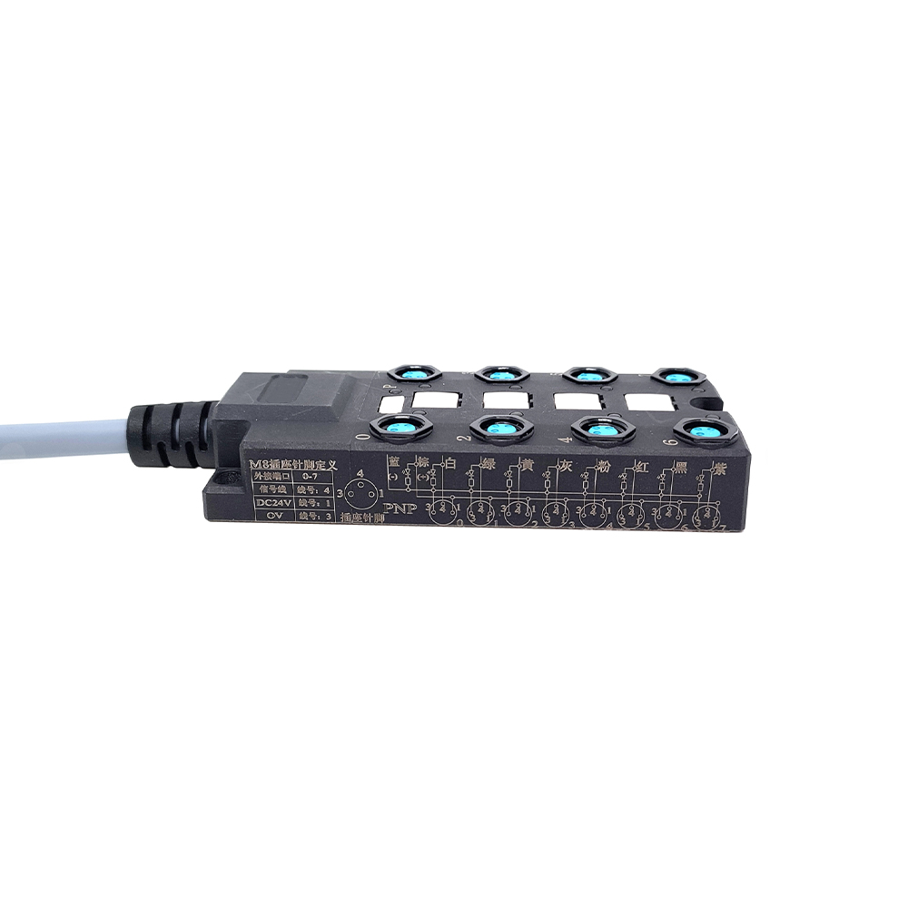 M8 Splitter Wide Body 8 Ports Single Channel NPN LED Indication Cable PUR/PVC Gray 1M