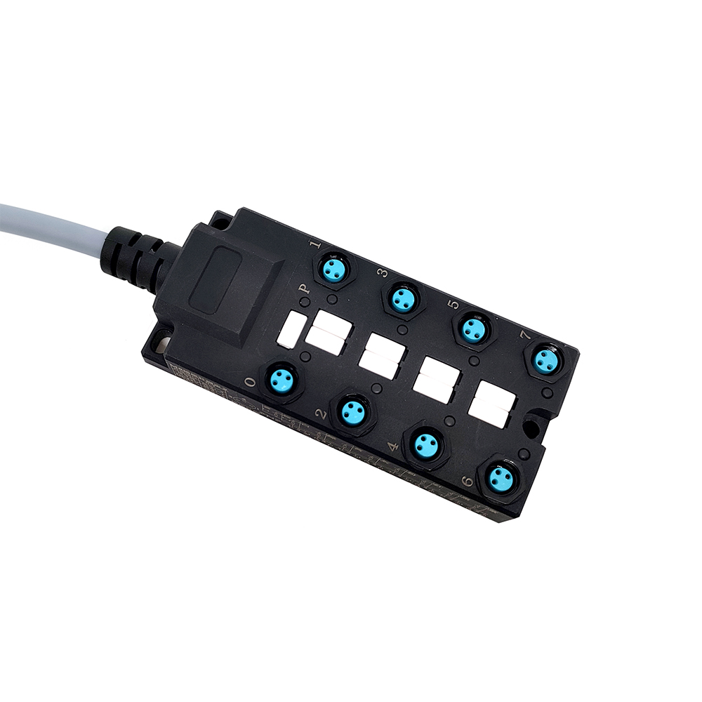 M8 Splitter Geniş Gövde 8 Portlu Tek Kanallı NPN LED Gösterge Kablosu PUR/PVC Gri 3M