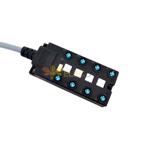 M8 スプリッタ ワイドボディ 8 ポート シングル チャネル NPN LED 表示ケーブル PUR/PVC グレー 5M