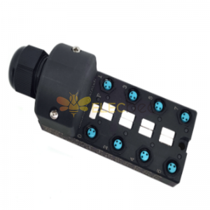 Répartiteur M8 à corps large, 8 ports, canal unique, indication LED NPN, interface PCB avec boîte de jonction 1M