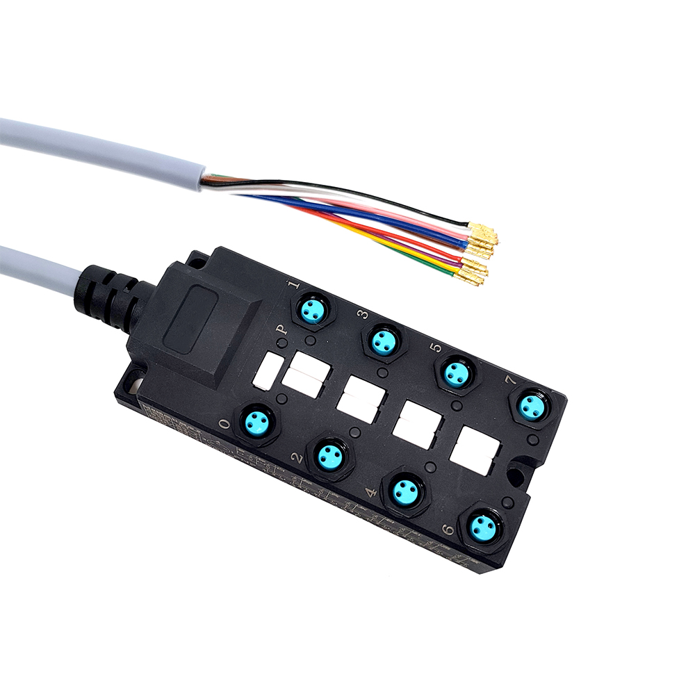 M8 Splitter Wide Body 8 Portas Monocanal PNP LED Cabo de Indicação PUR/PVC Cinza 10M