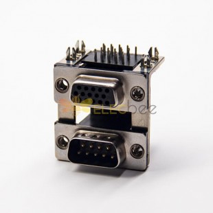 D SUB Stacked Connector Right Angled 15 Pin Femelle et 9 Pin Male Through Hole