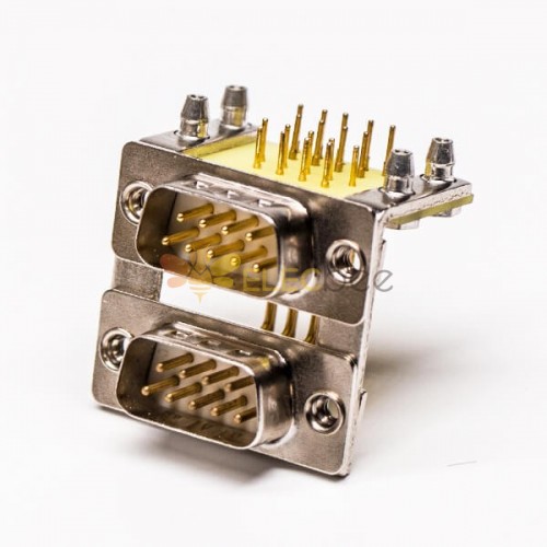 D SUB Connector Empilé Mâle 9 Pin Right Angled through Hole Staking Type for PCB Mount D SUB Connector Stacked 9 Pin Right Angle