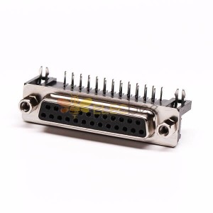 D Sub 25PIN連接器母座彎式衝針鉚鎖接PCB板