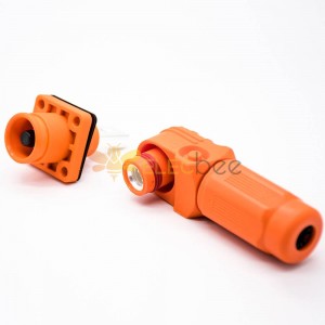 储能电池连接器IP65防水弯式插头插座12mm橙色350A大电流连接器