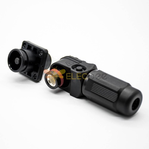 Waterproof High Current Battery Connectors Right Angle Plug and Socket 6mm Black IP65 120A Busbar Lug Female Plug