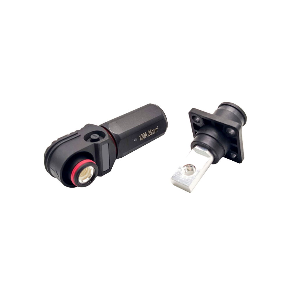 Connecteurs à courant élevé étanches Angle droit Plug and Socket 6mm Black IP65 120A Busbar Lug Branchement féminin