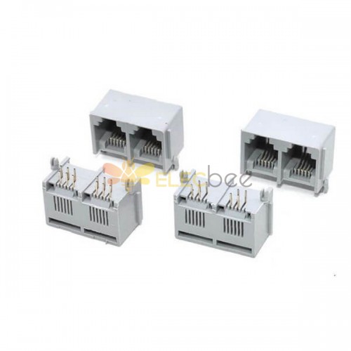 2pcs RJ11 Conector Fêmea 6P6C 1*2 Portas 90 Graus Interface de Rede Cinza Soquete RJ45 sem Led 20pcs