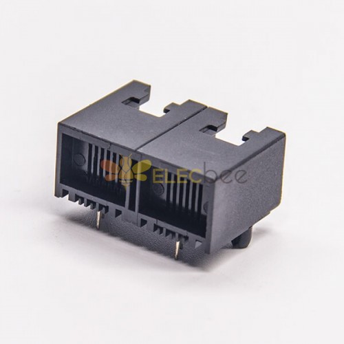 6P2C RJ11 Conector sin blindaje Conector de módulo de red de doble puerto negro DIP