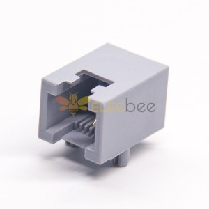 RJ11 Conector Direito Angular 6P2C Unshielded Jack Gray Plastic Através buraco PCB Mount