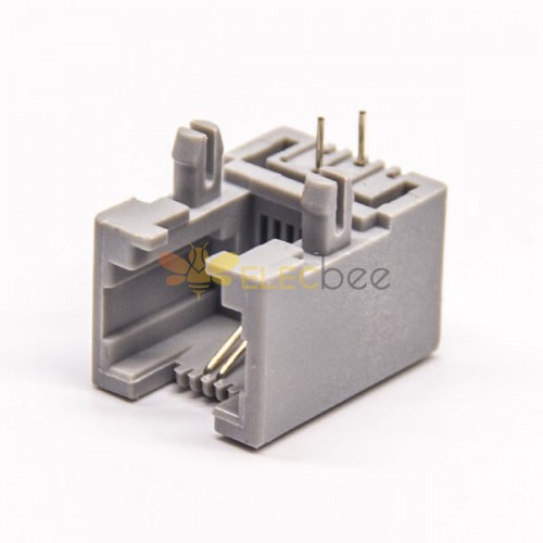 6P2C Socket rj11 Gris Plástico Derecha Enángulo DIP Tipo PCB Montaje sin LED